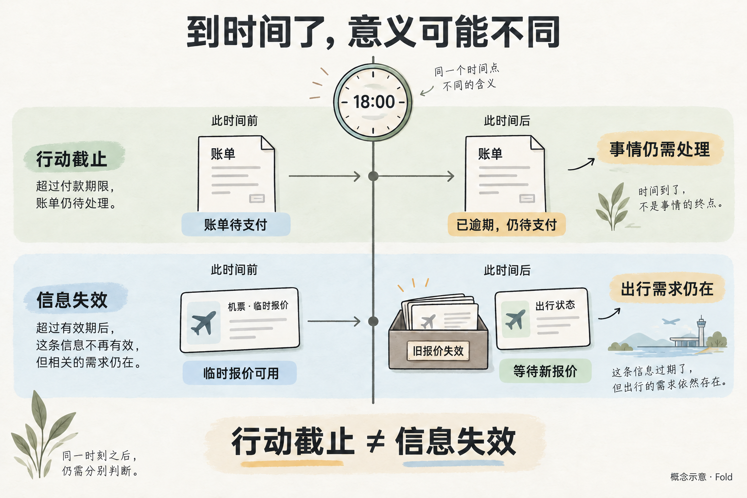 十八点后账单仍需处理，旧报价失效但出行事项继续保留